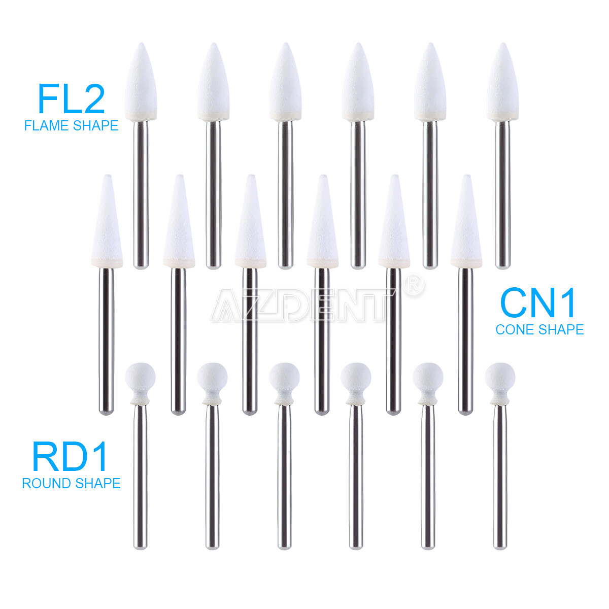 Dental White Stone Porcelain Resin Handpiece Polishing Burs FG Cone /Flame/Round