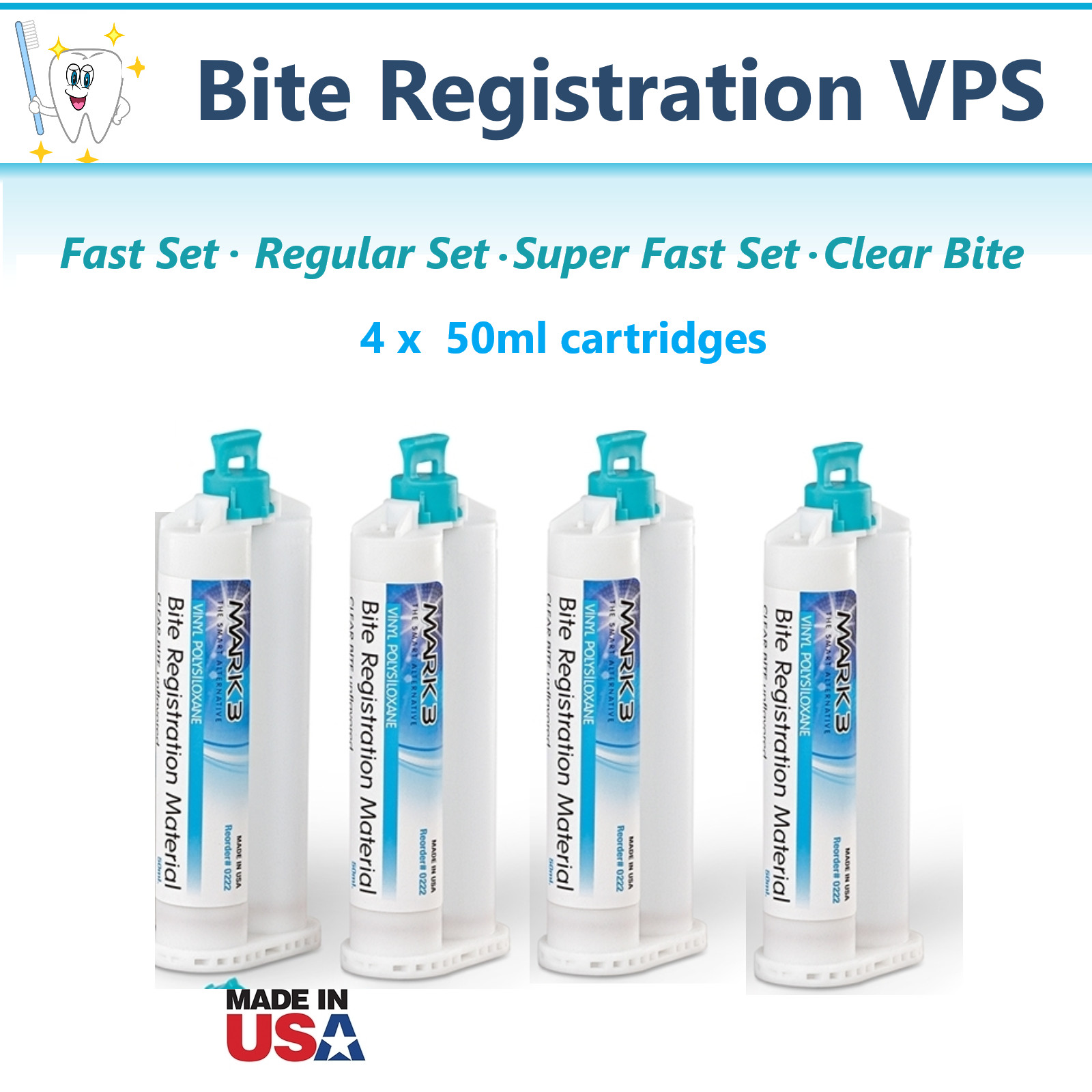 4 x Dental Bite Registration Material, Super Fast Set, 50ml Cartridges USA MARK3