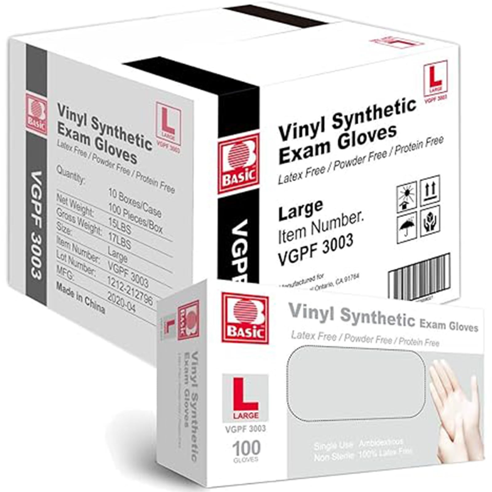 Jointown Basic Medical Clear Vinyl Exam Gloves – Large (Case of 1,000),