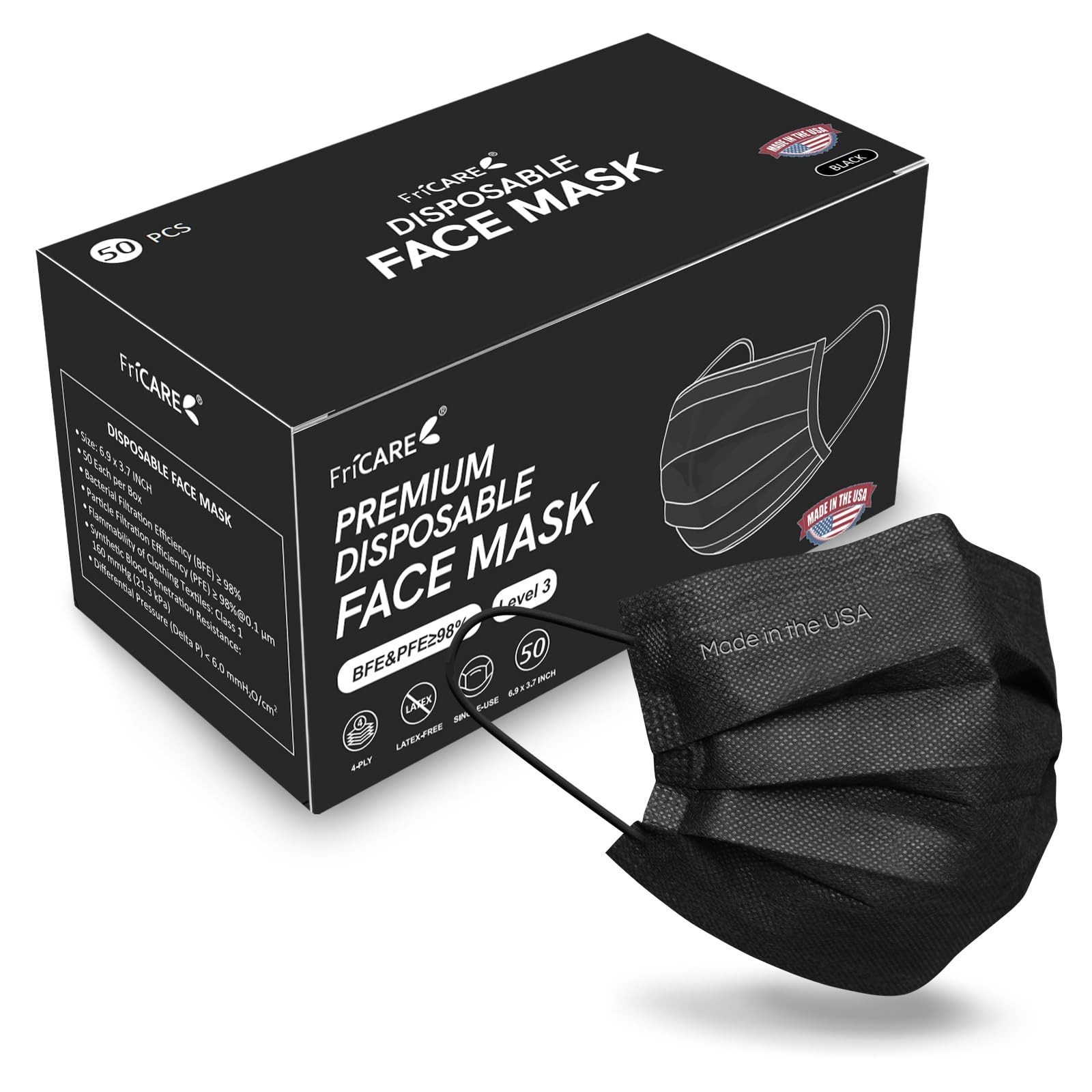Disposable Face Masks 4-Ply ASTM Level 3 Medical Grade, Breathable Comfort, 50 P