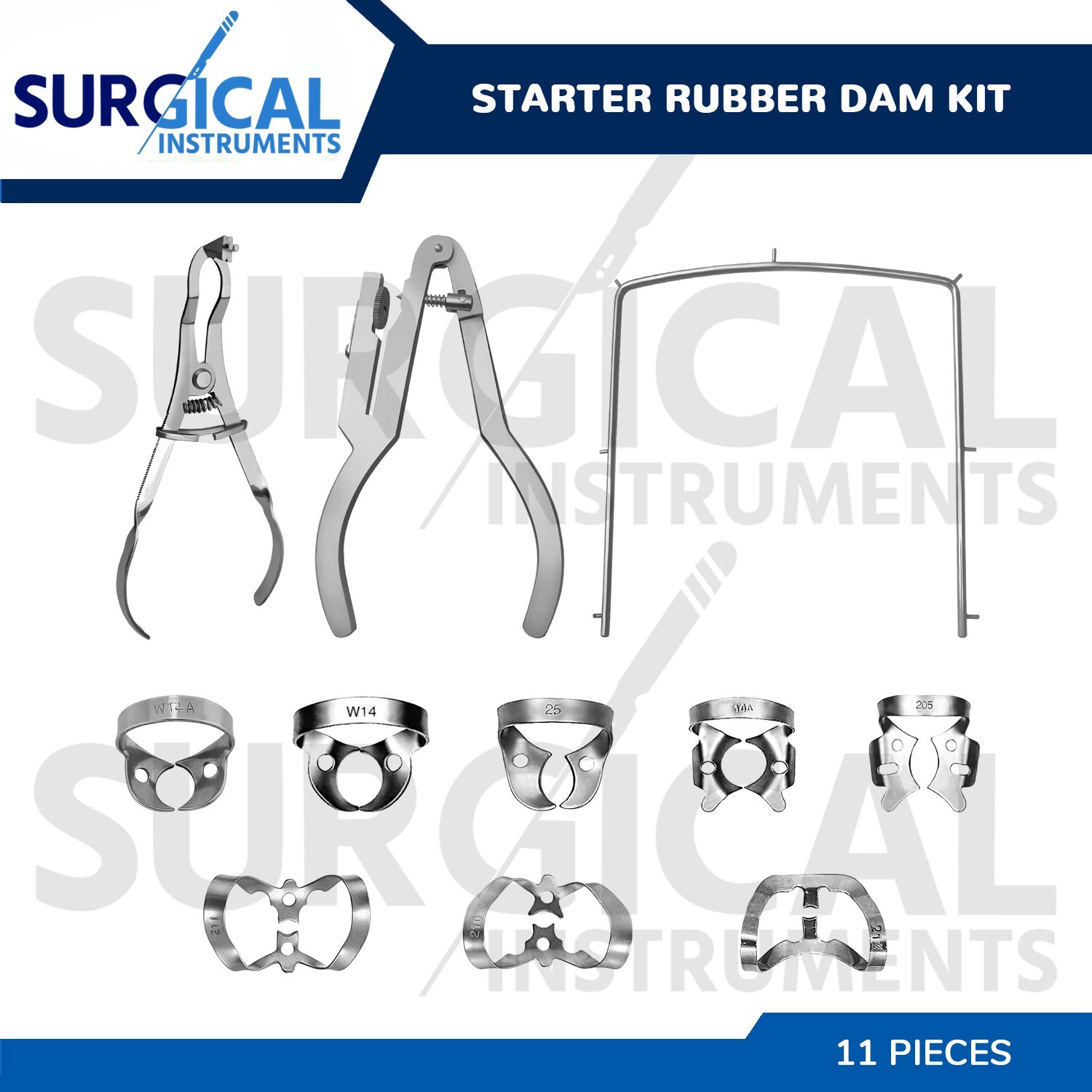 Starter Rubber Dam Kit of 11 Dental Surgical Instruments stainless German Grade