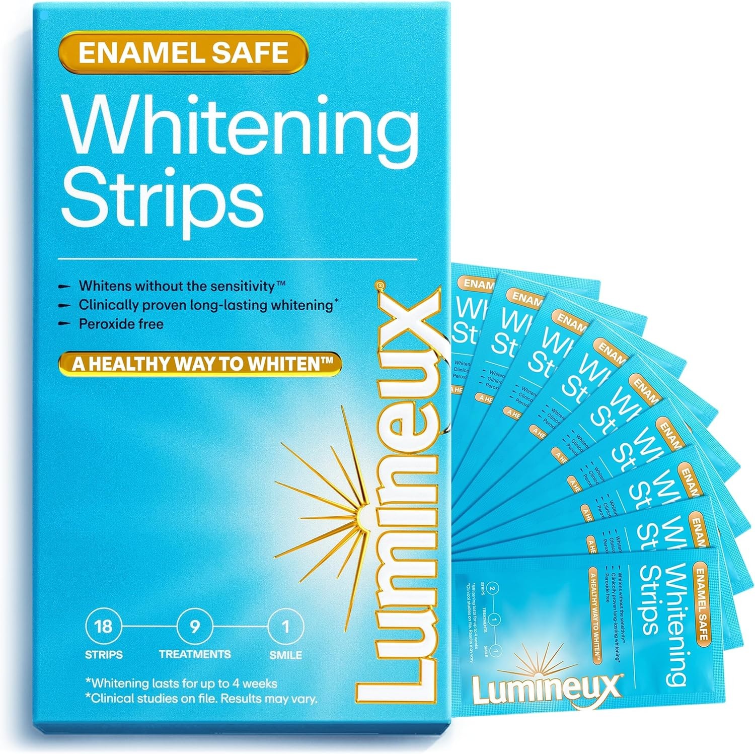 Lumineux Teeth Whitening Strips Kit – 9 Treatments (1 Month) – Peroxide Free – E