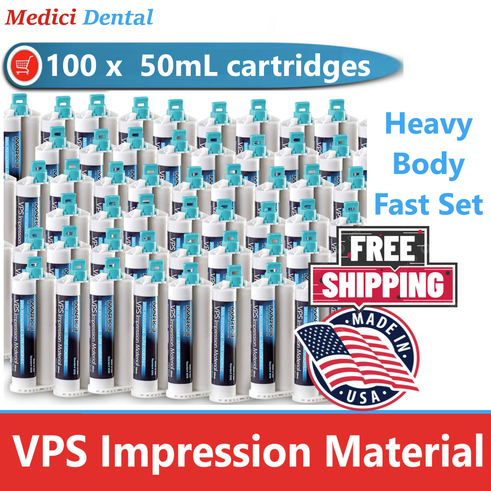 Heavy Body FAST Set, Dental VPS Impression Material, PVS, 100 x Box, MARK3, USA