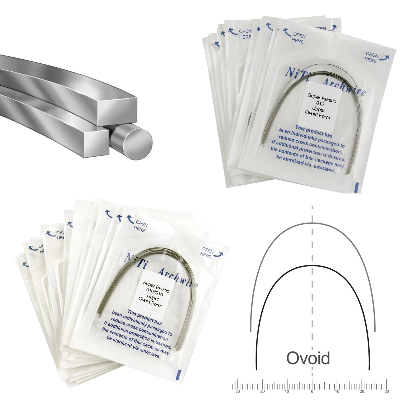 US 100PCS Orthodontic Niti Arch Wire Super Elactic Ovoid Form Round Rectangular