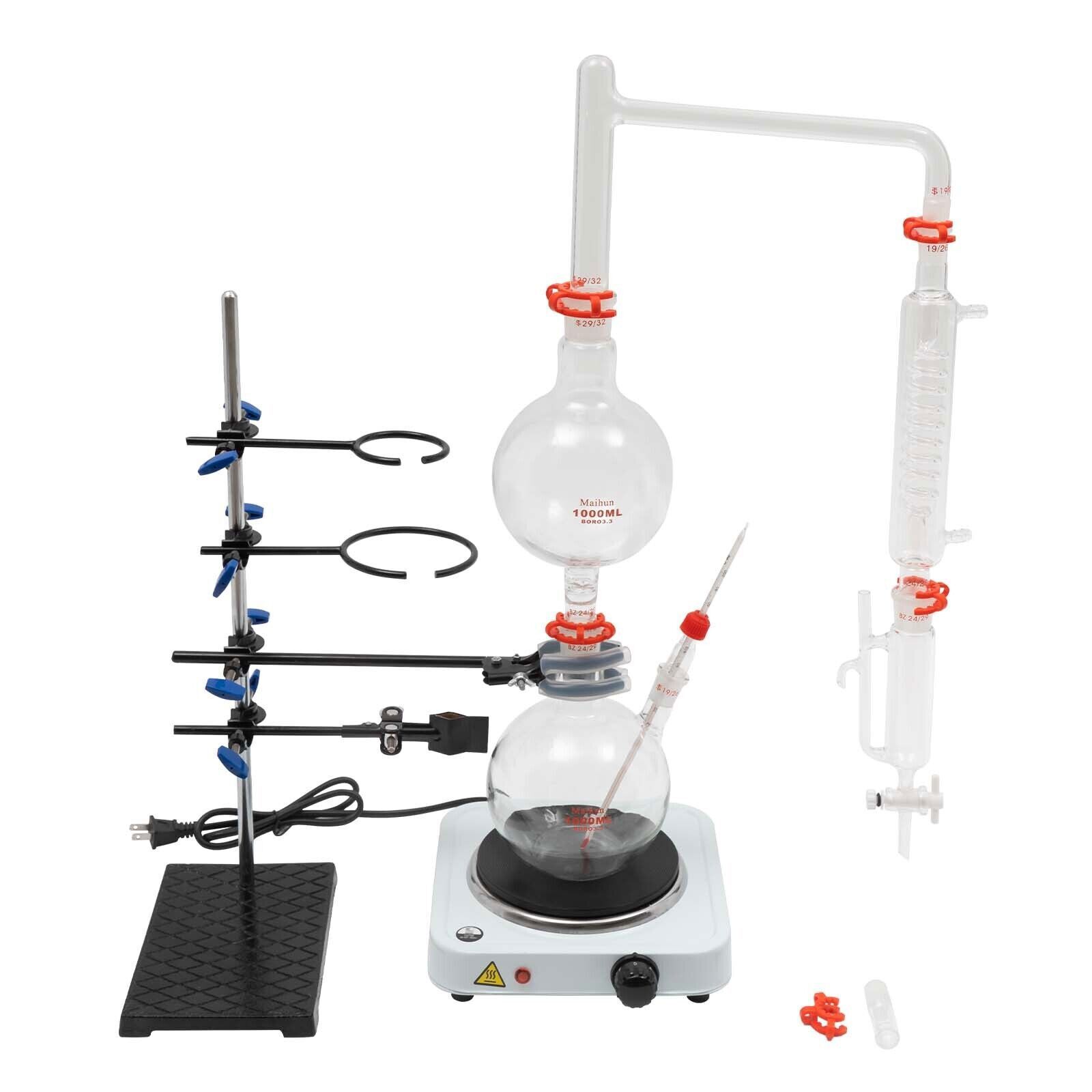 Organic Chemistry Lab Glassware Glass Kit Distillation Equipment Set 1000mL NEW