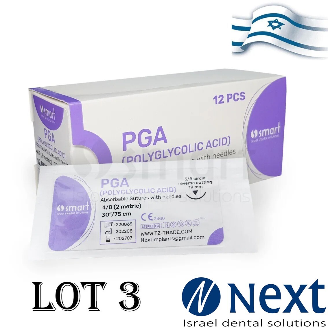 LOTx3 Dental and Veterinary PGA Absorbable surgical sutures with needles 4/0