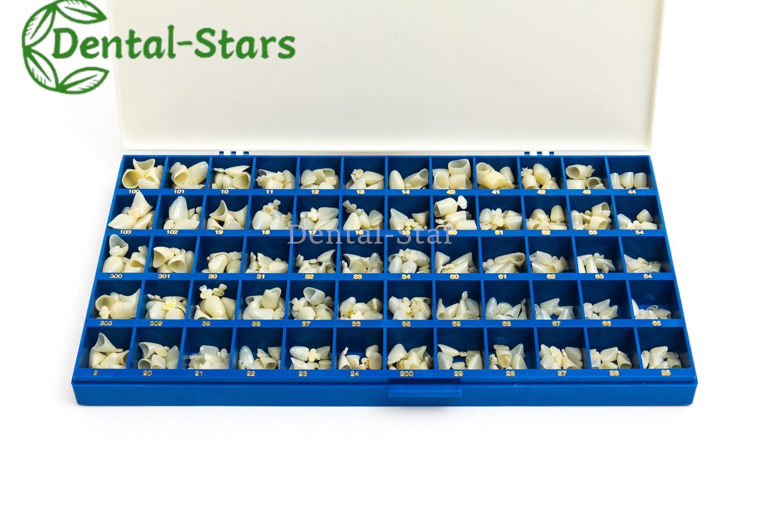 DENTAL POLYCARBONATE TEMPORARY CROWNS 390 PCS 66 SIZES WITH PAPER GUIDE CHART