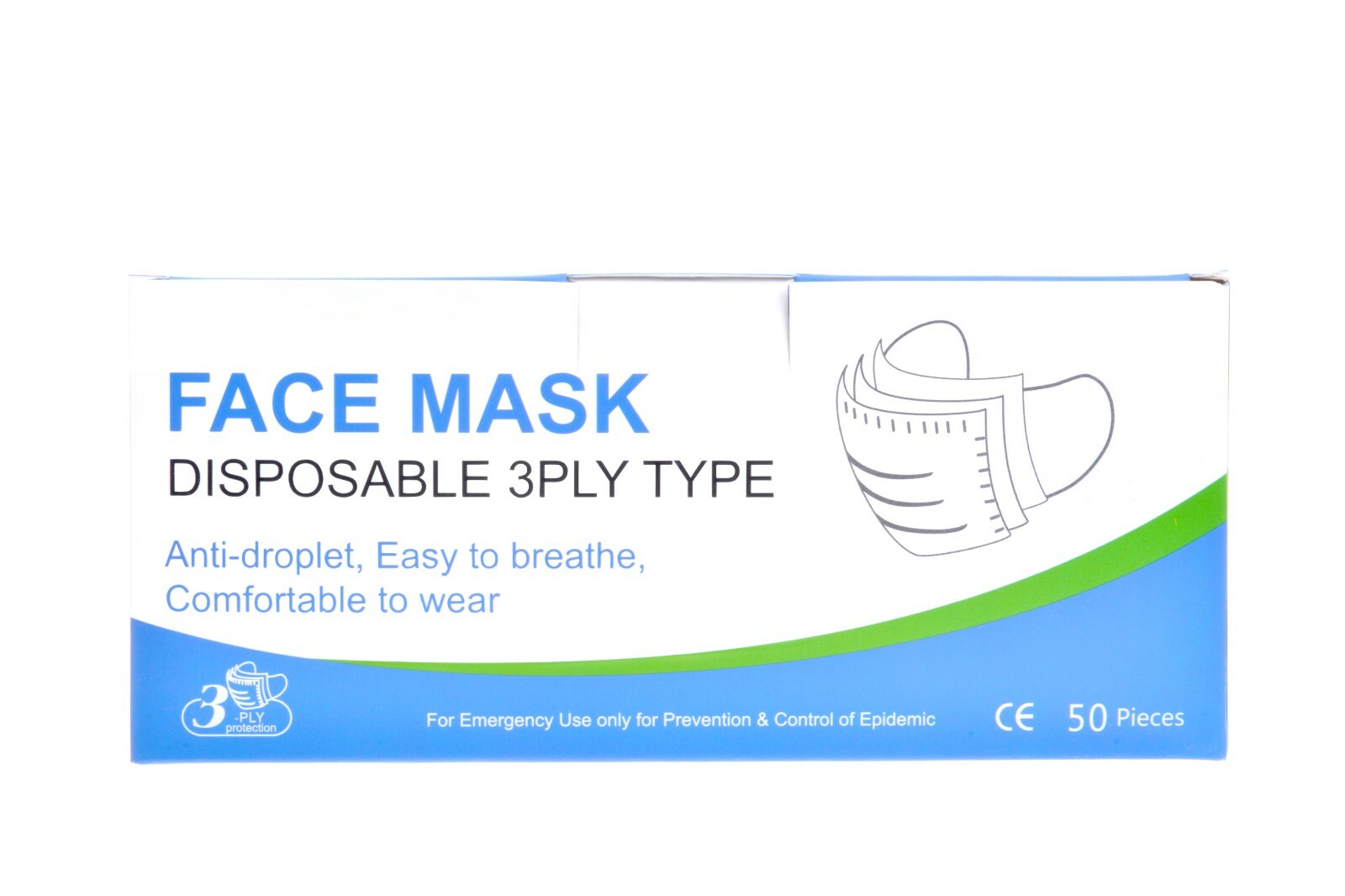 50 Pcs Disposable 3 Layer Face Protective Mask