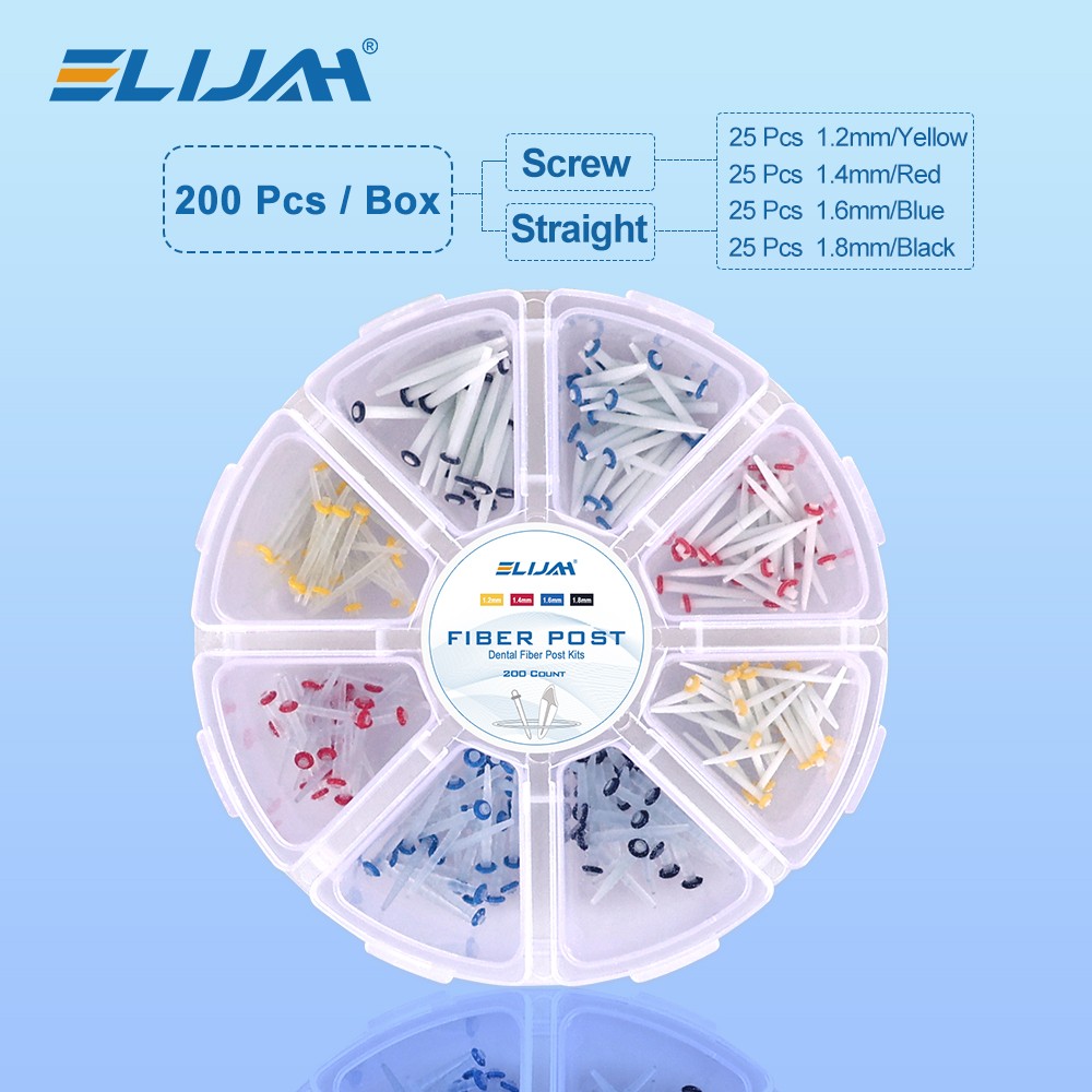 200Pcs/pack Dental Fiber Post Kits Screw/Straight Post Quartz Glass Thread Pile
