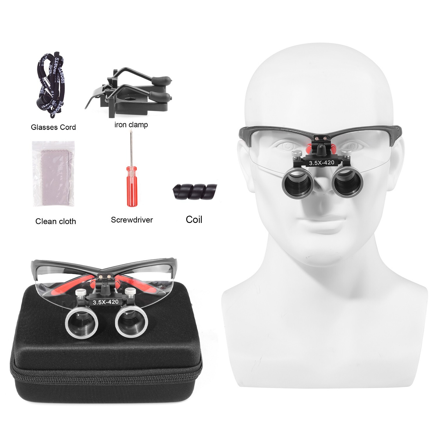 Dental Medical Binocular Loupes 3.5X-420mm Adjustable Magnifer Glasses Black US