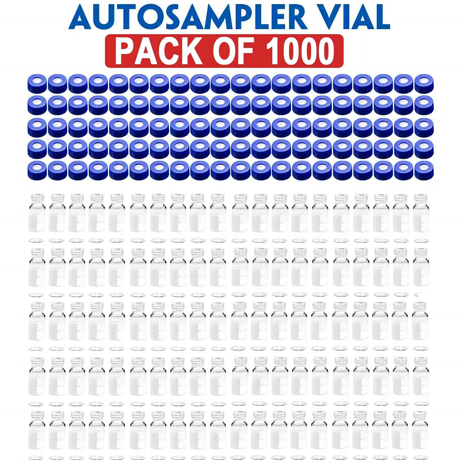 1000pcs Lab 2ml Autosampler Vials+Caps Clear Glass Bottle 9-425 Screw Thread Top