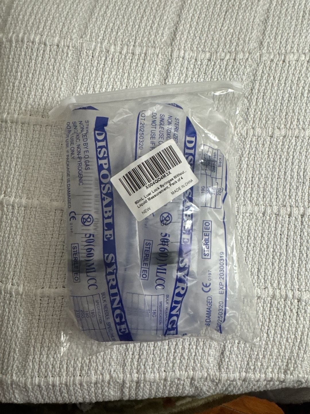Pack of 4 60mL Luer Lock Syringes Without Needles Sterile Individually Wrapped