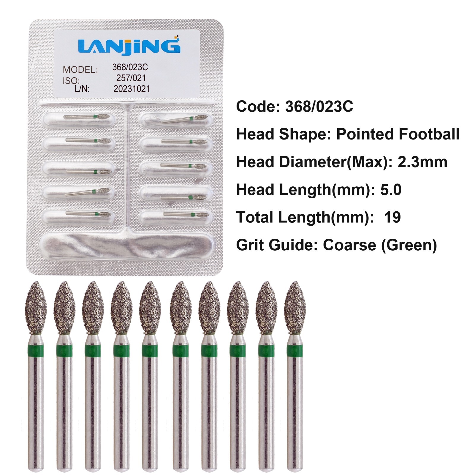 Multi-Use Dental Diamonds Football Egg Bur 368/023C Coarse Grit Friction Grip