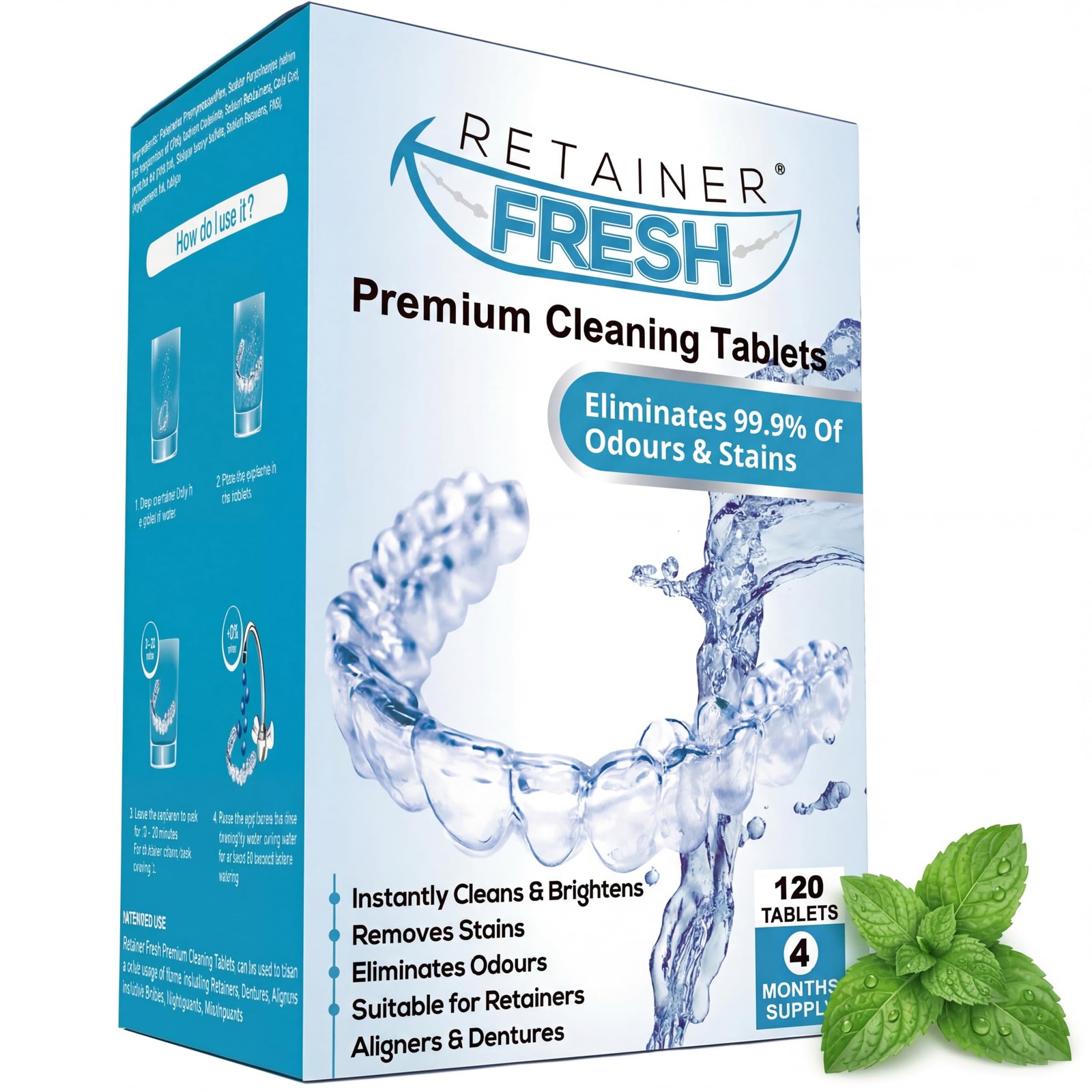 Retainer Cleaner Tablets – 120 4 Month 120 Tablets, White