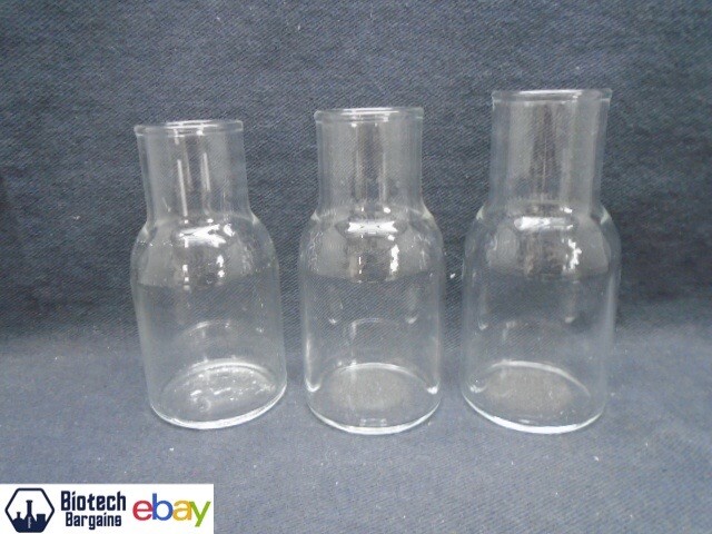 (3) Lab Glass 75mL Round Delong Culture Flask Plain Wide Mouth 4” H x 1-7/8” D