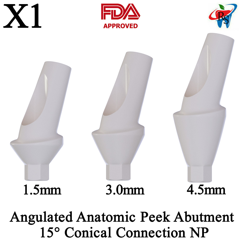 1pcs DSl Angulated Abutment Anatomic Peek Conical Connection 15° NP Dental Lab