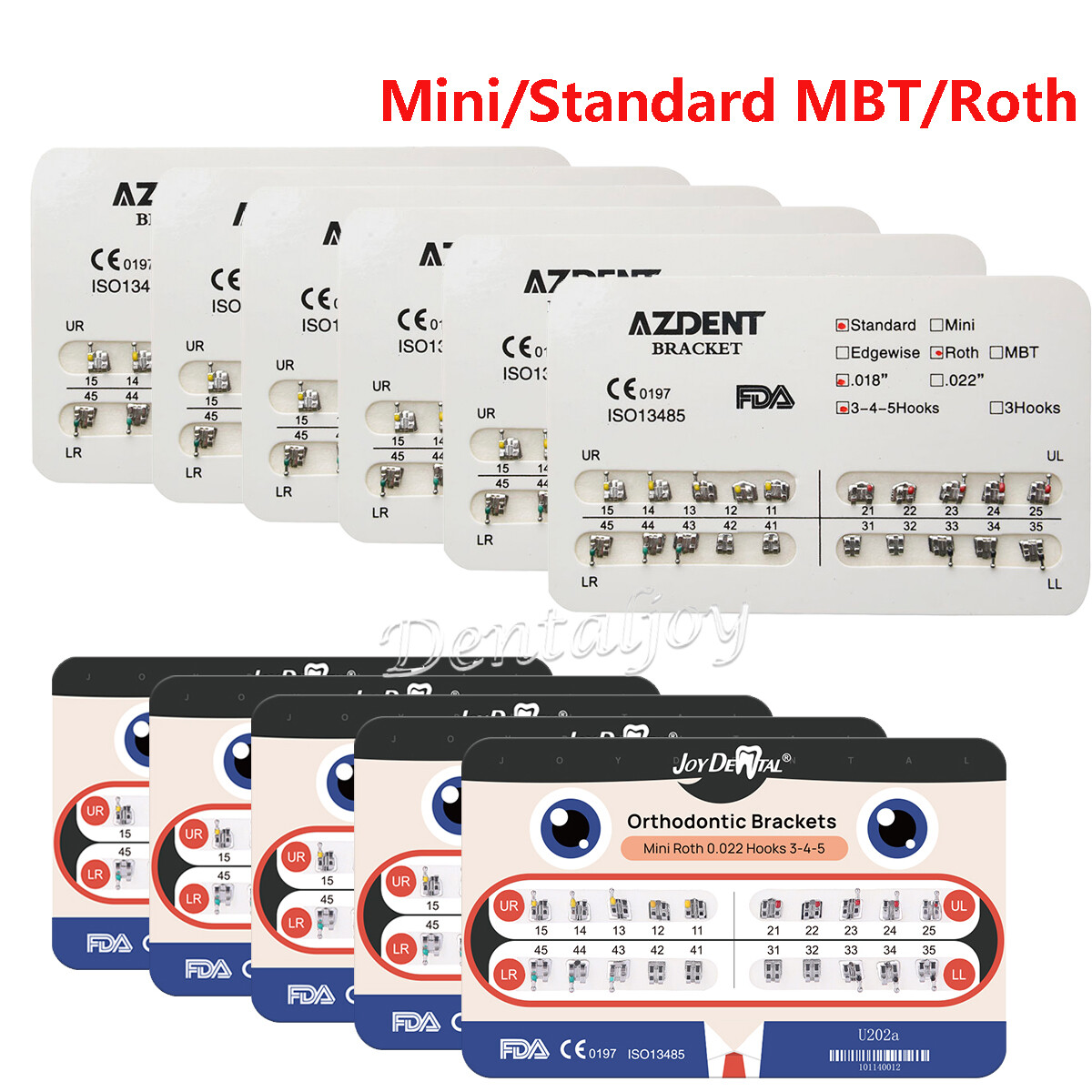 10 X AZDENT Dental Ortho Brackets Braces Mini/Standard MBT/Roth 022 Hooks 345