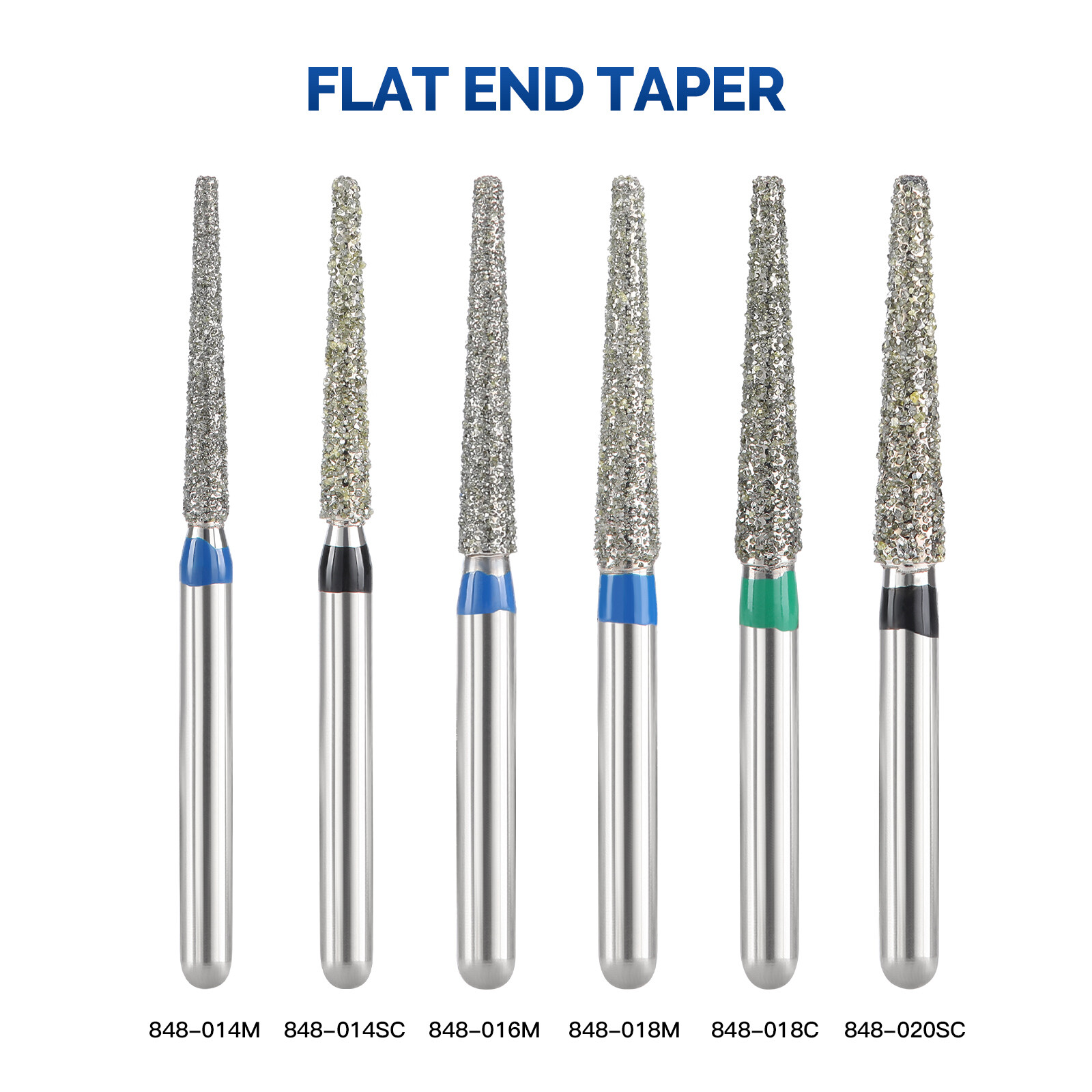 JMU Flat End Taper Diamond Burs FG Burs for High Speed Handpiece Color-coded 5pc