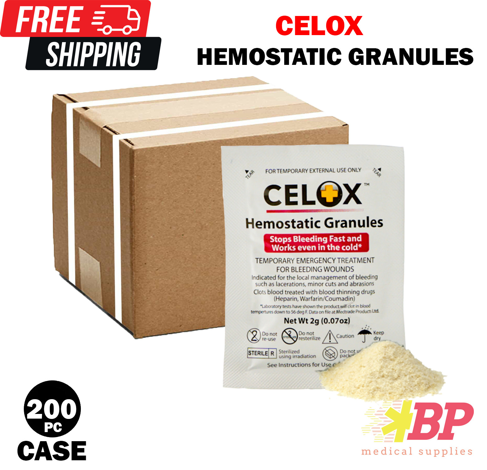 Celox Bleeding Control Hemostatic Granules 2g Packets – 200CT/Case