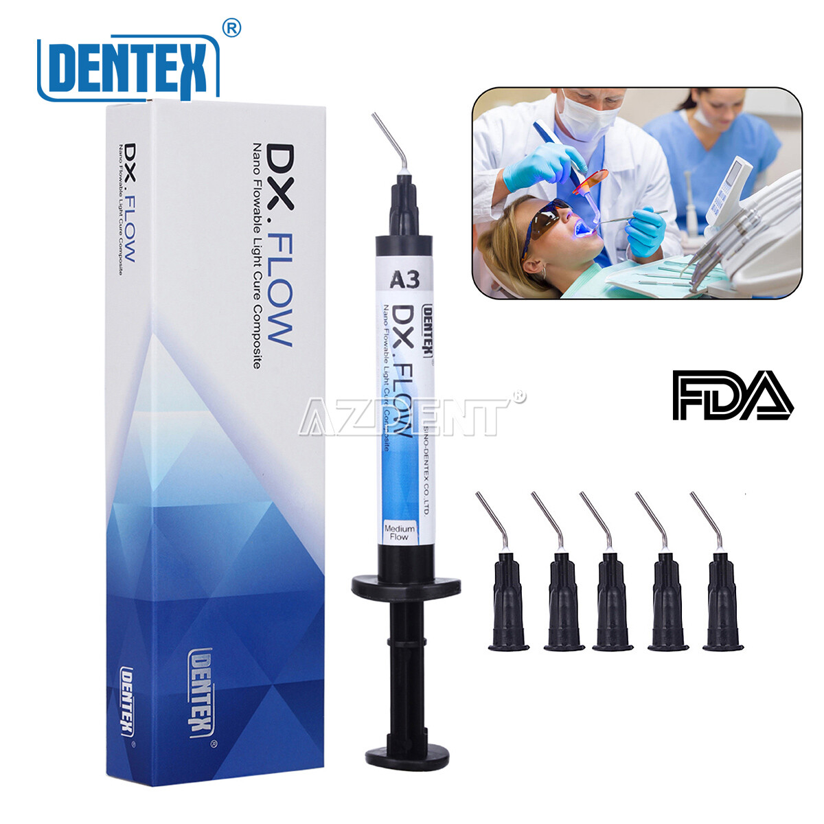 DENTEX Dental Flowable Light Cure Composite Resin Medium Flow A3 3g/Syringe