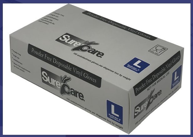 4-Sizes SureCare® Powder Free BLUE VINYL- General Purpose NOT FOR MEDICAL USE