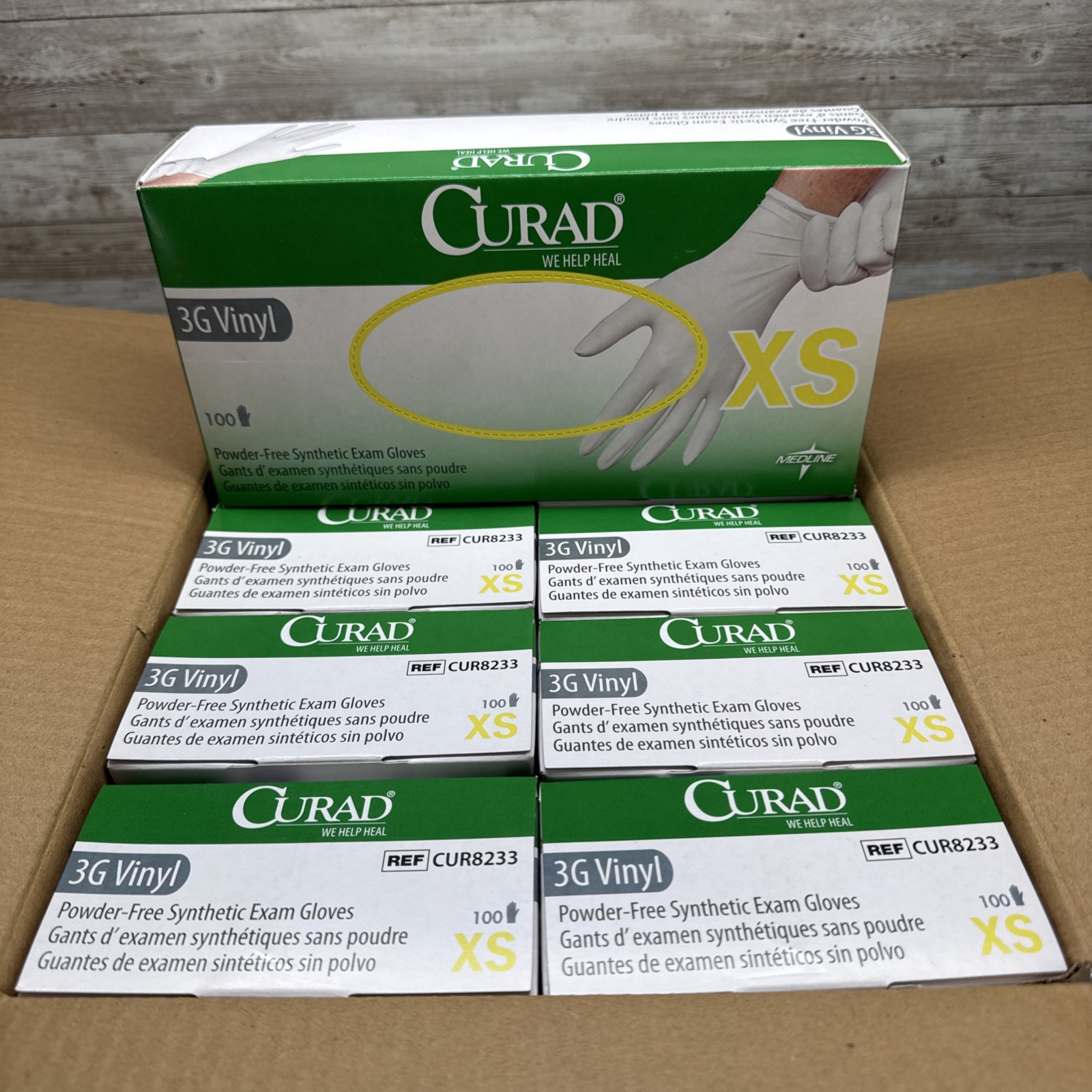 Curad 3G Vinyl Exam Gloves Synthetic *1 Case 10 Boxes 100 Gloves* Size: XSmall