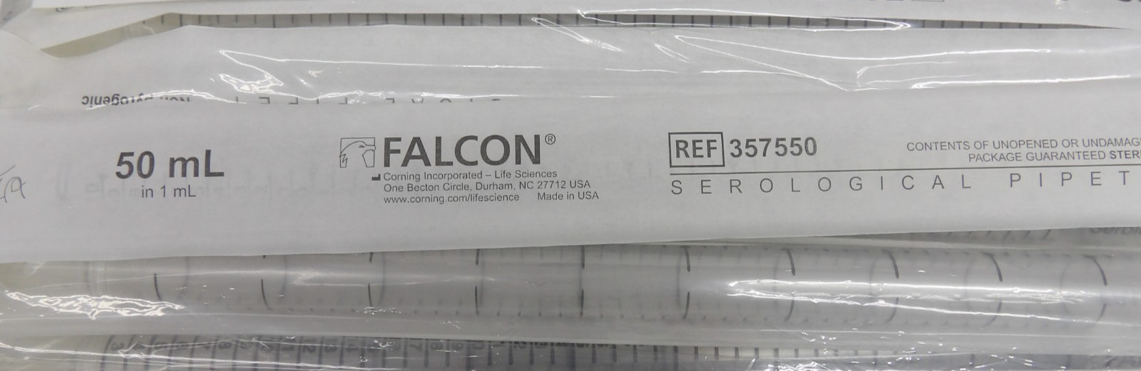 Falcon 357550 Serological Pipet 50 mL in 1 mL Sterile Non-pyrogenic, Bag of 88