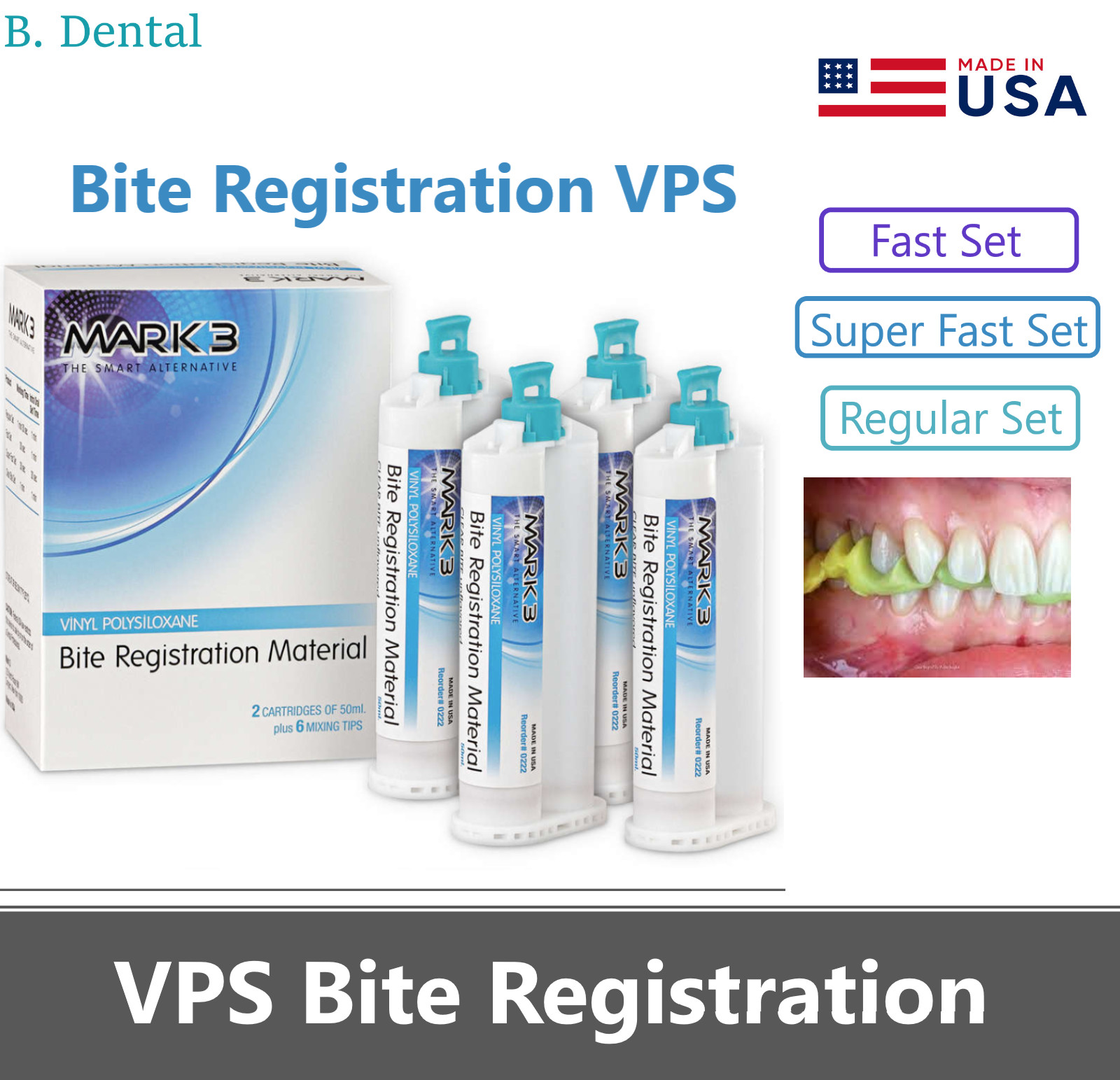 Dental VPS Bite Registration Material FAST SET, REGULAR Set 4 x 50ml Cartridges