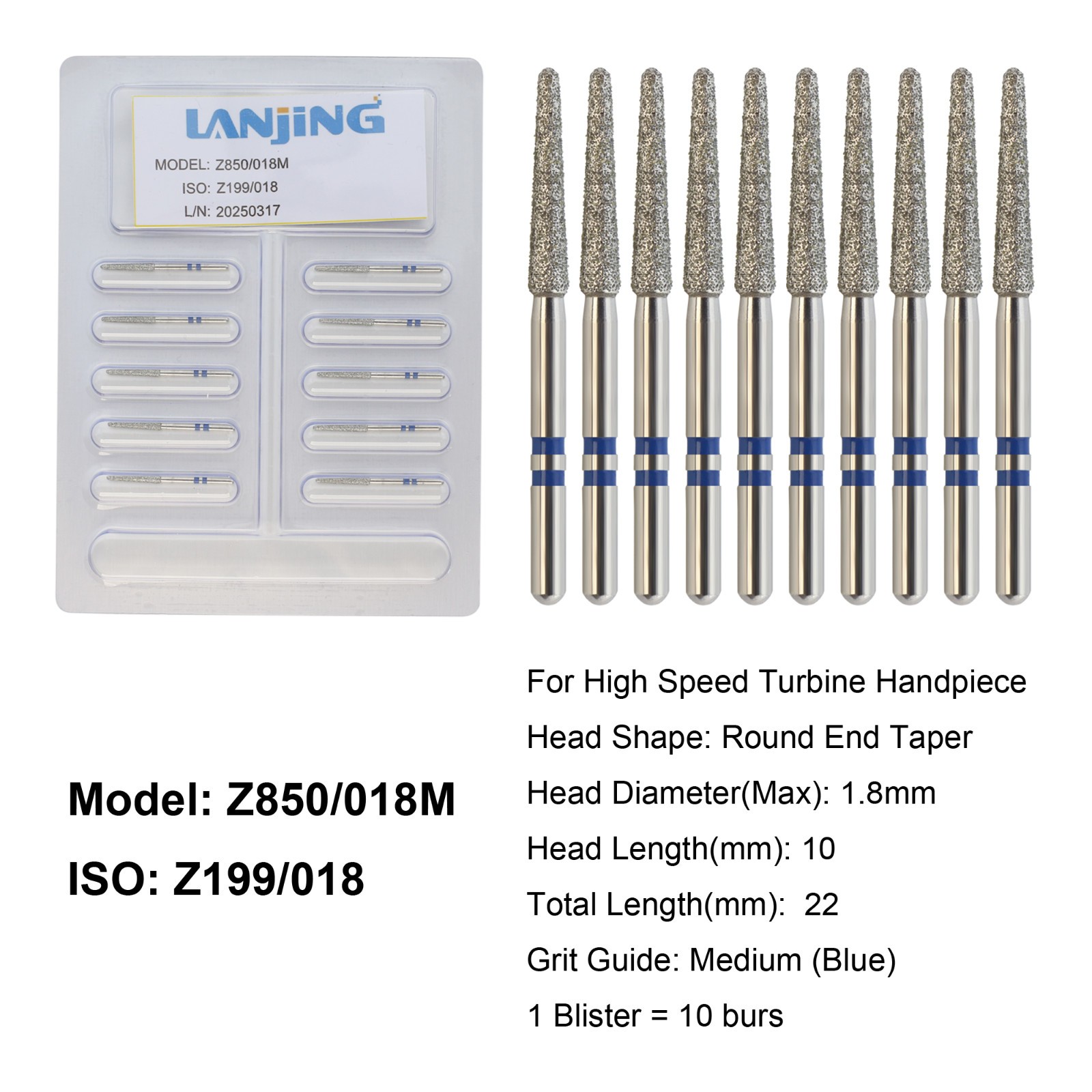 Dental Zirconia Diamond Burs FG Round End Taper Football Round Ball Fine Medium