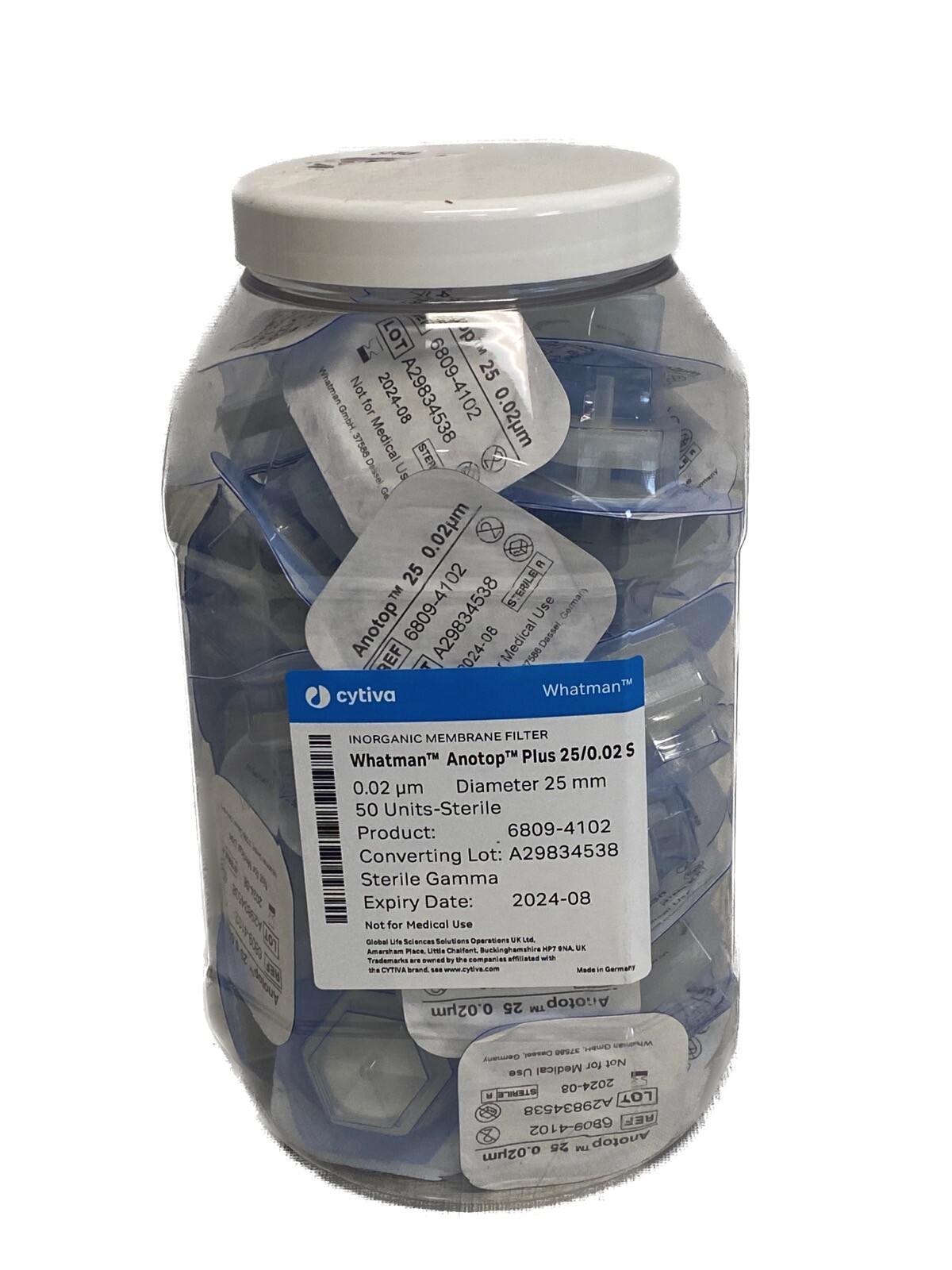 (50/Pk) WHATMAN Anotop Plus 25mm PP Syringe Filters 0.02um Luer 6809-4102