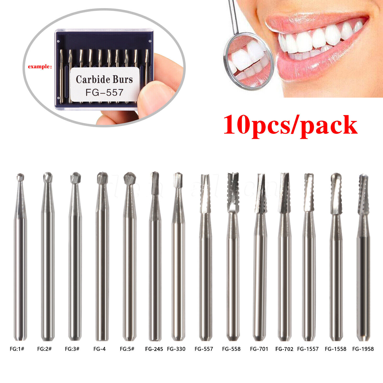 10 pcs Dental Carbide Burs Friction Grip Bur Short Shank F/ High Speed Handpiece