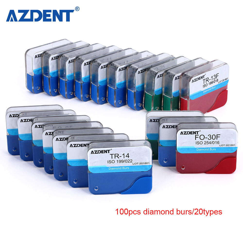 100pcs AZDENT Dental Diamond Burs Friction Grip High Speed Handpiece Medium FG
