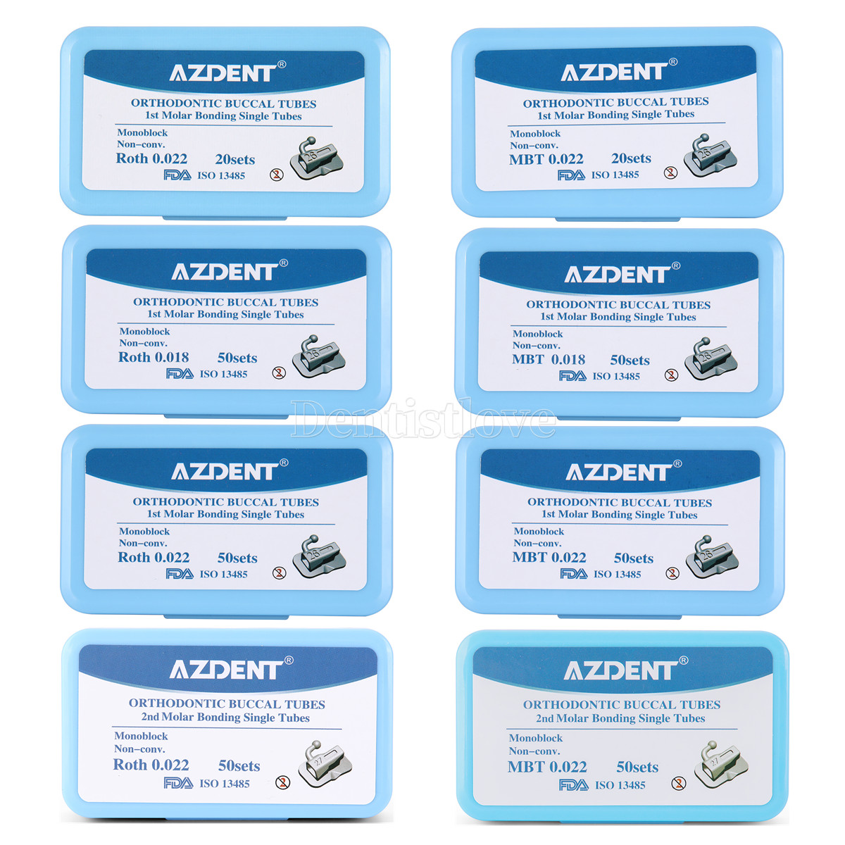 20/50Sets Dental Orthodontic Buccal Tube 1st 2nd Molar Roth MBT 022 018 AZDENT