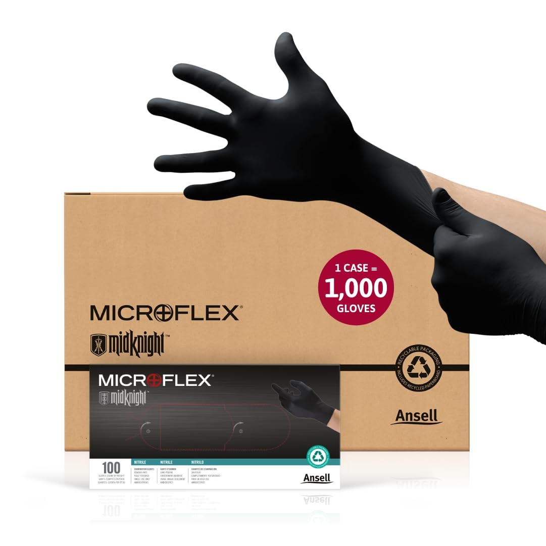 MICROFLEX MidKnight MK-296 Disposable Nitrile Gloves for Automotive, Law Enfo…