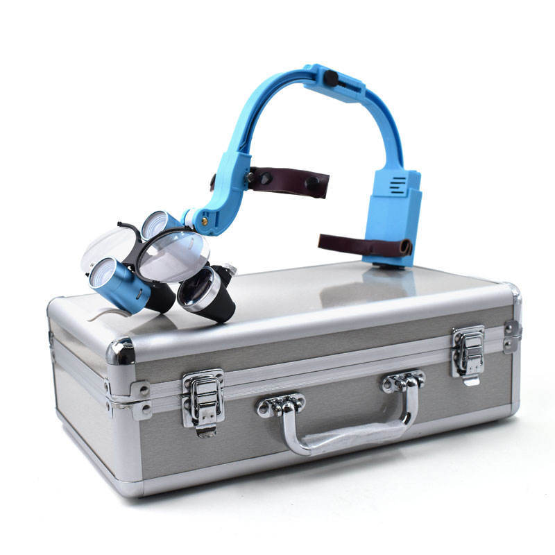Dental Headband 5W LED Head Light 2 Leds with 2.5X Binocular Loupes + Box Blue