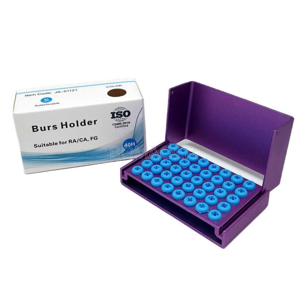 Dental Autoclavable Disinfection Box Dental 40 Holes Burs Block Holder Purple