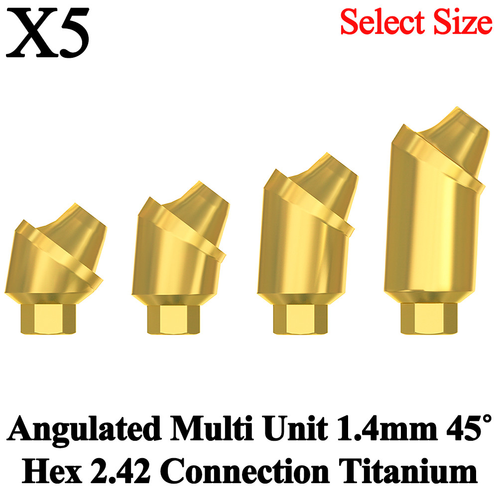5x Dental Angulated Multi Unit 1.4mm 45° Hex 2.42 Connection Titanium Fixture