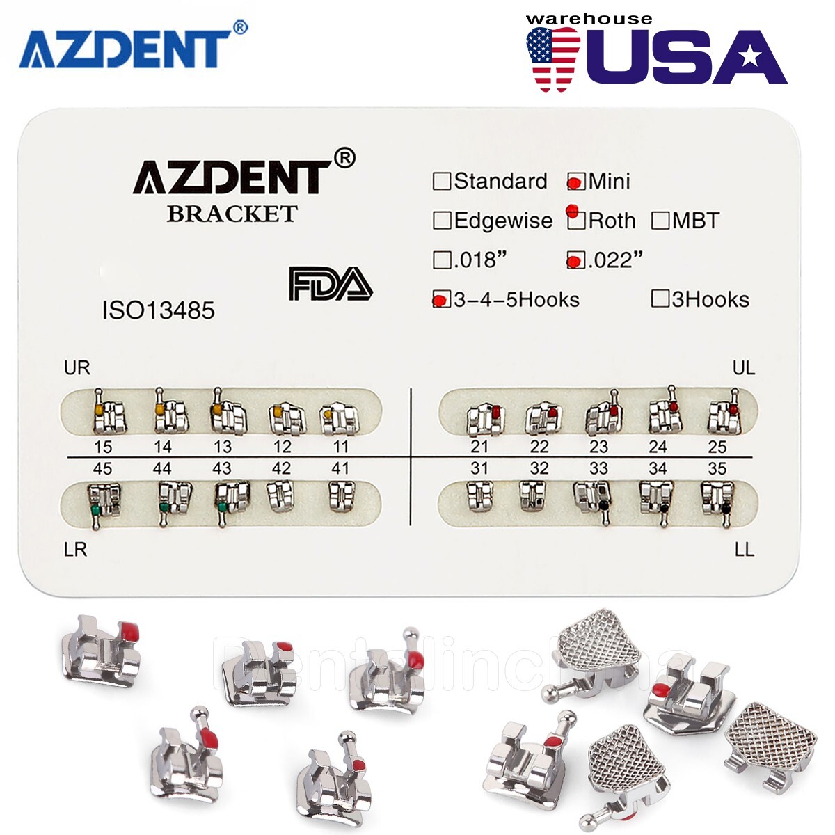 Dental Brackets Orthodontic Brace Metal Mini Roth MBT Slot 0.022 hooks 3-4-5 US