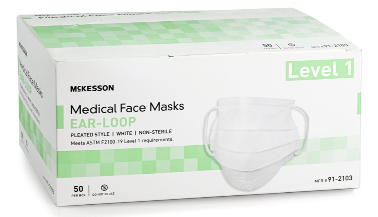 McKesson ASTM Level 1 Procedure Masks – 50 per Box – Case of 10 Boxes/500 Masks