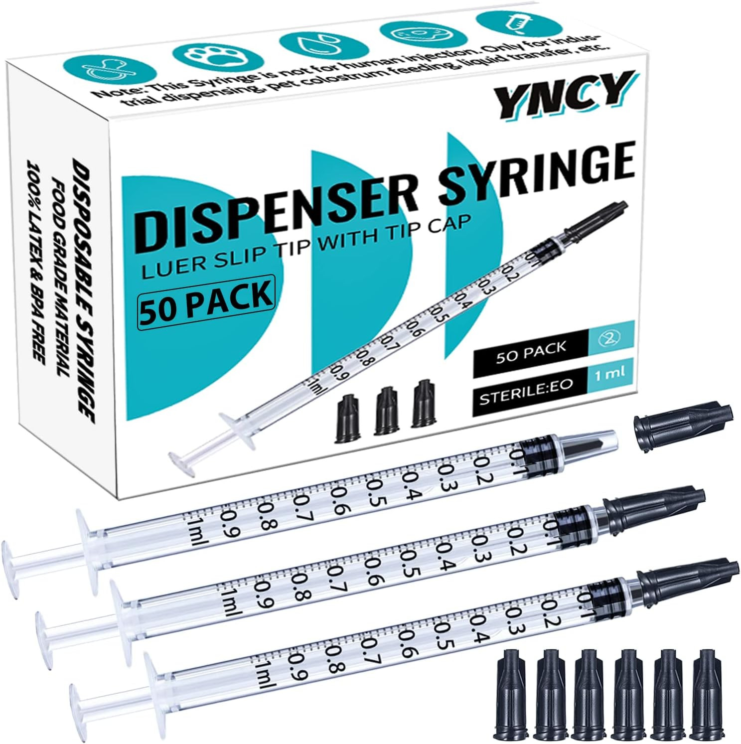1Ml Syringes with Cap, Luer Slip Tip, Whole Pack Bulk Sterile Sealed, No Needle