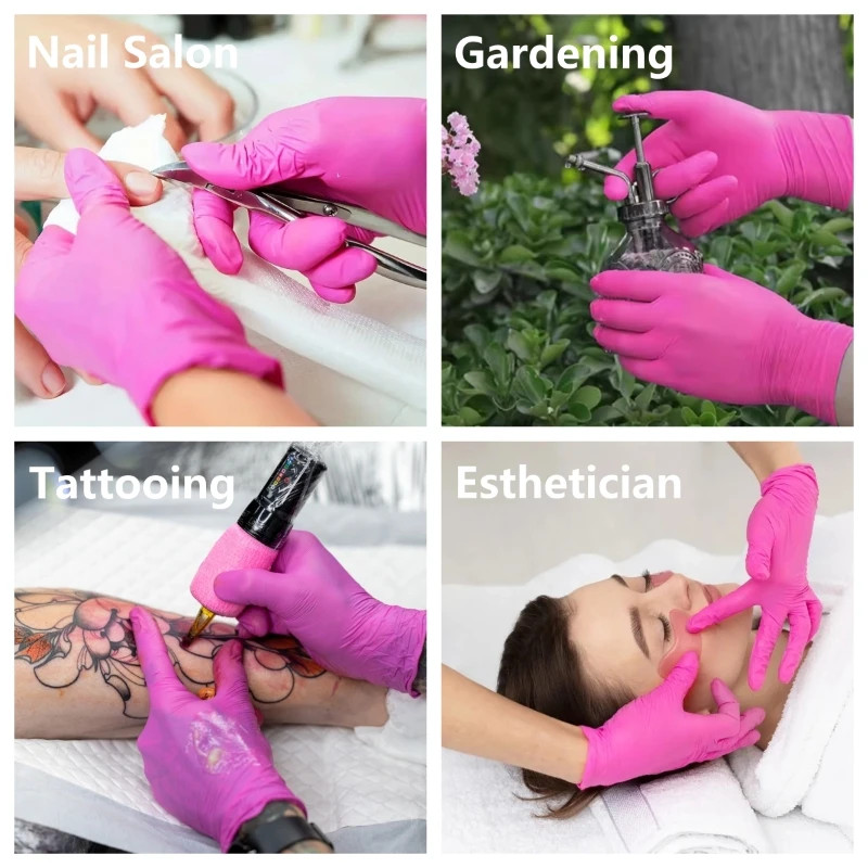 Fuchsia Nitrile Disposable Gloves 20 100PCS 3-mil Powder Latex Free Household