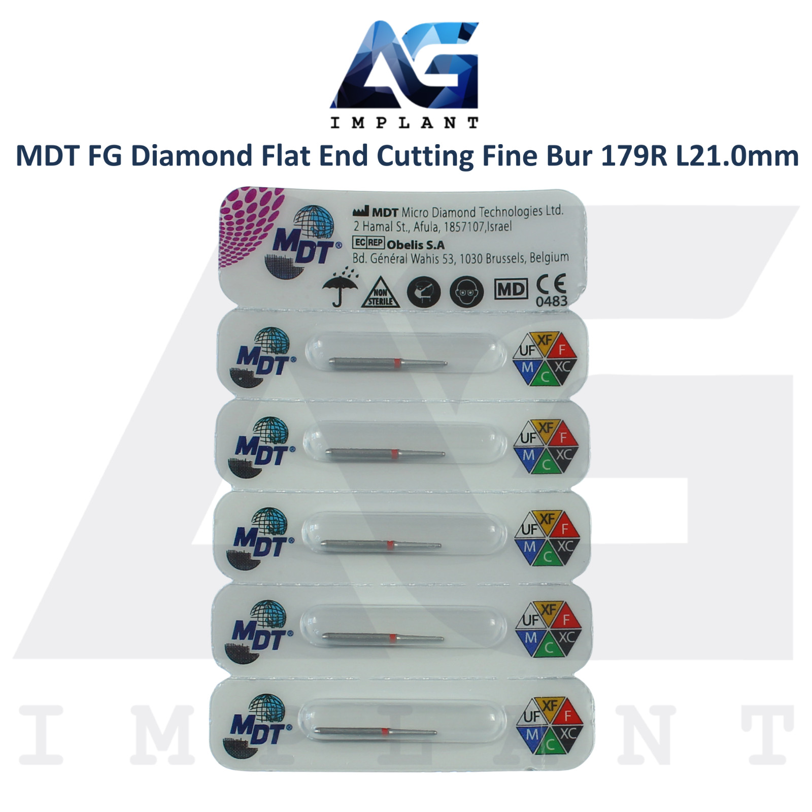 MDT Dental FG Diamond Coated Flat End Cutting Fine Bur 179R L19.0mm Shaping Tool