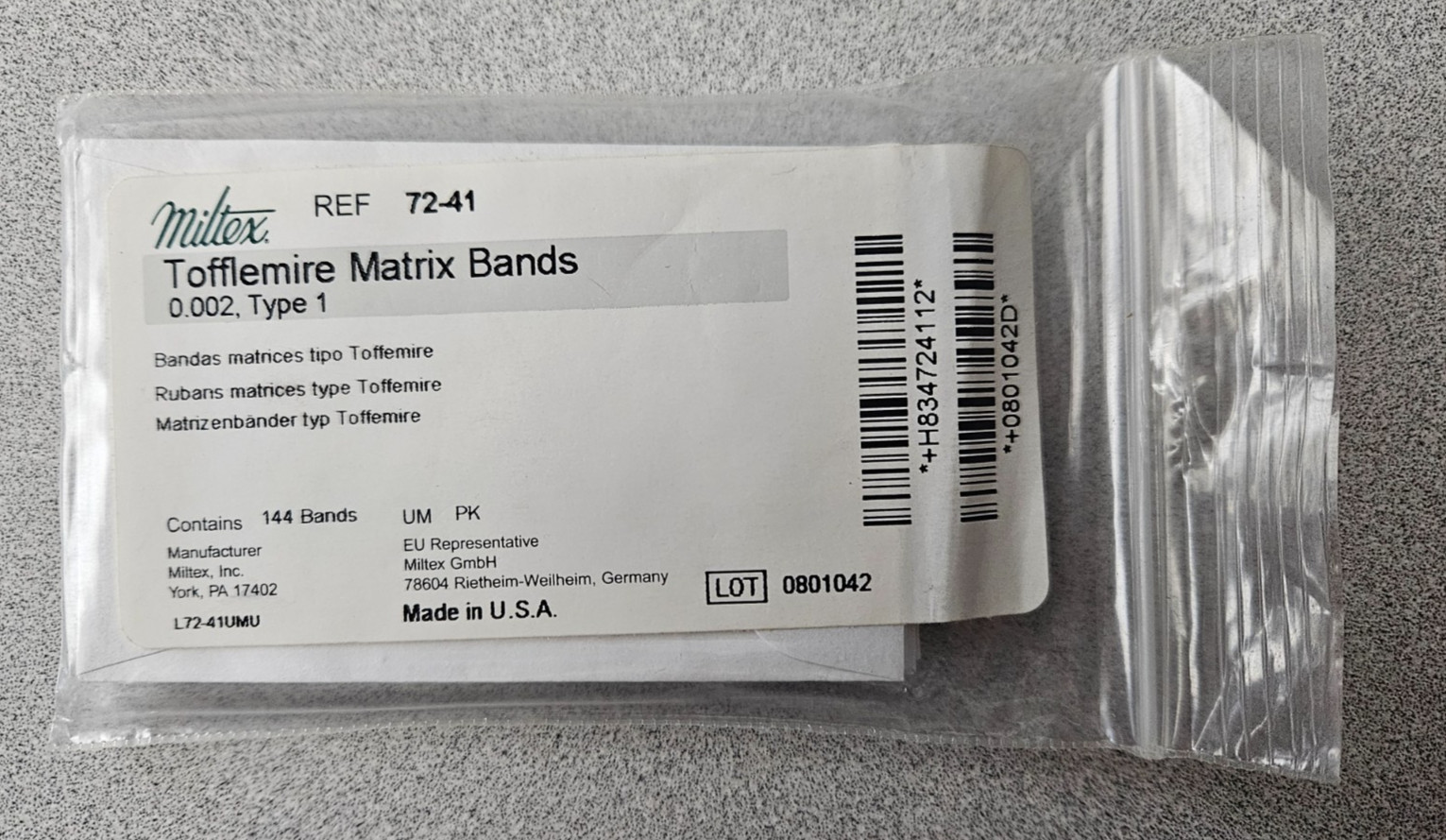 Miltex 144pc Dental Tofflemire Matrix Bands Stainless Steel bands 0.002 Type 1