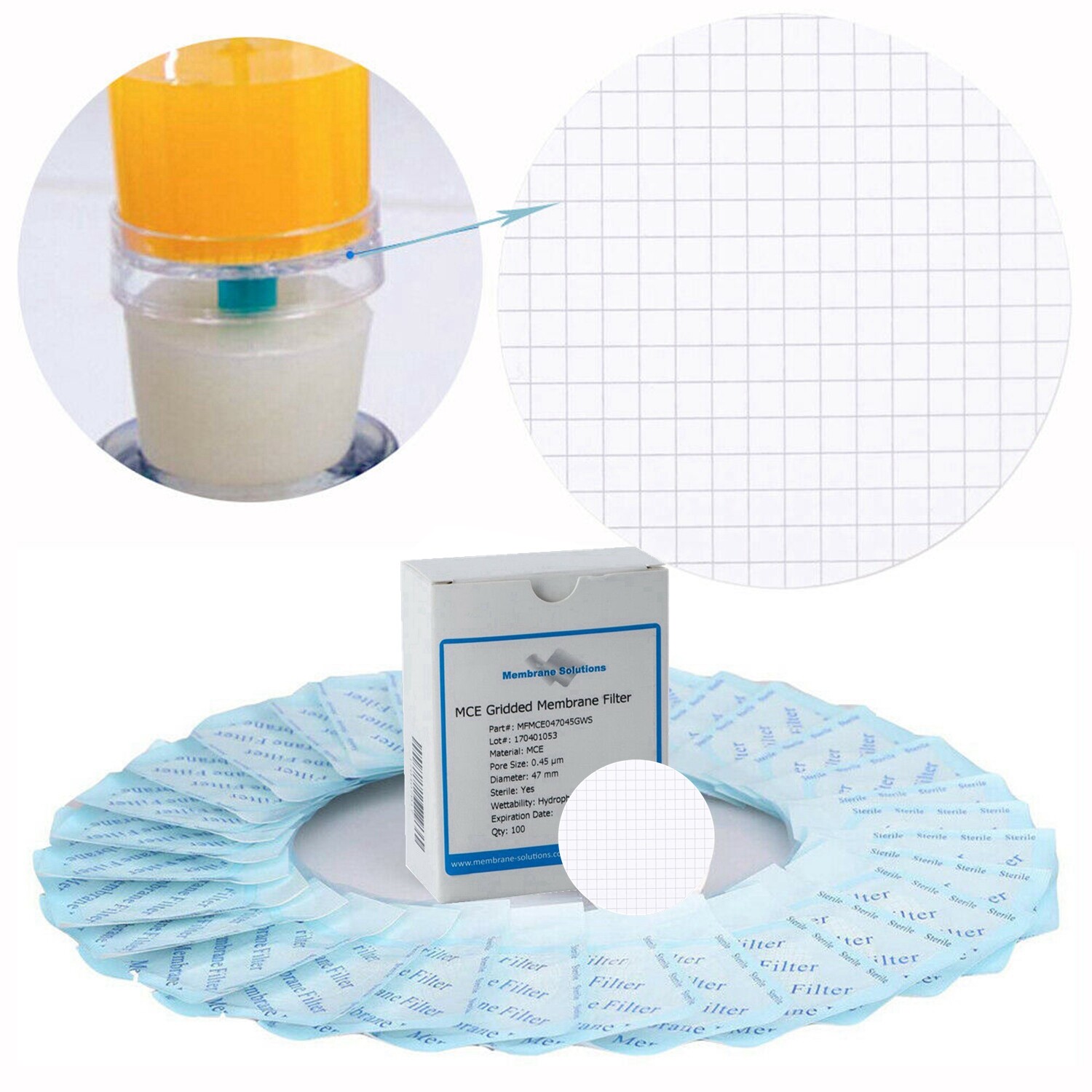 1000PCS MCE Gridded Membrane Filter 0.45 µm 47mm Environmental Express Filter US