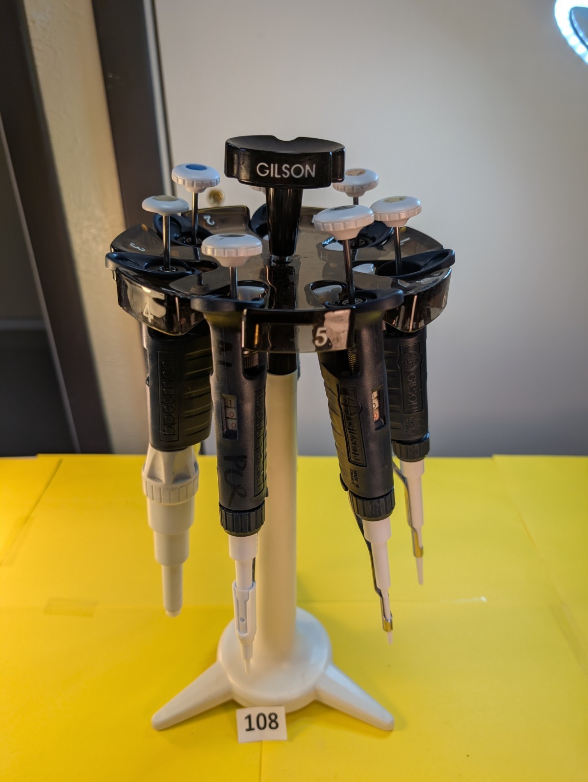 7 Gilson Pipetman w/holder Calibrated P5000, P1000, P200, P100, P20, P10 & P2