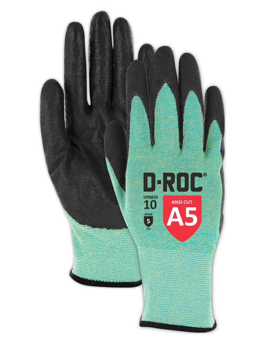 Magid Resistant Cut Level A5 Work Gloves 3 Pr Dry Grip Polyurethane Coated Size