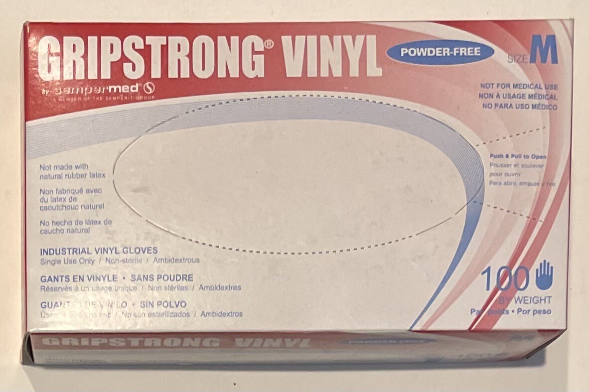 SemperMed GRIPSTRONG Vinyl Exam Disposable Powder Free Gloves Count 100 Medium