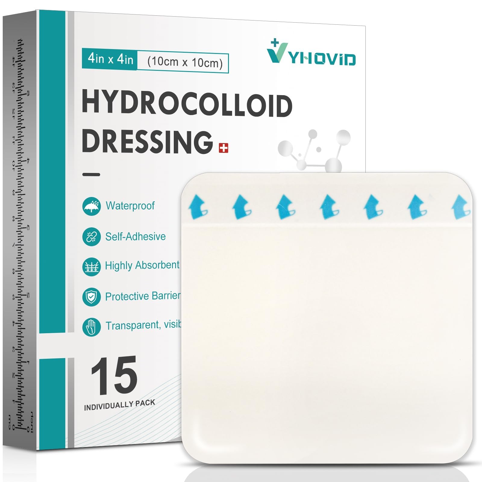 15 Pack Hydrocolloid Wound Dressing 4″ x 4″, x 4″(15 PCS), Transparent