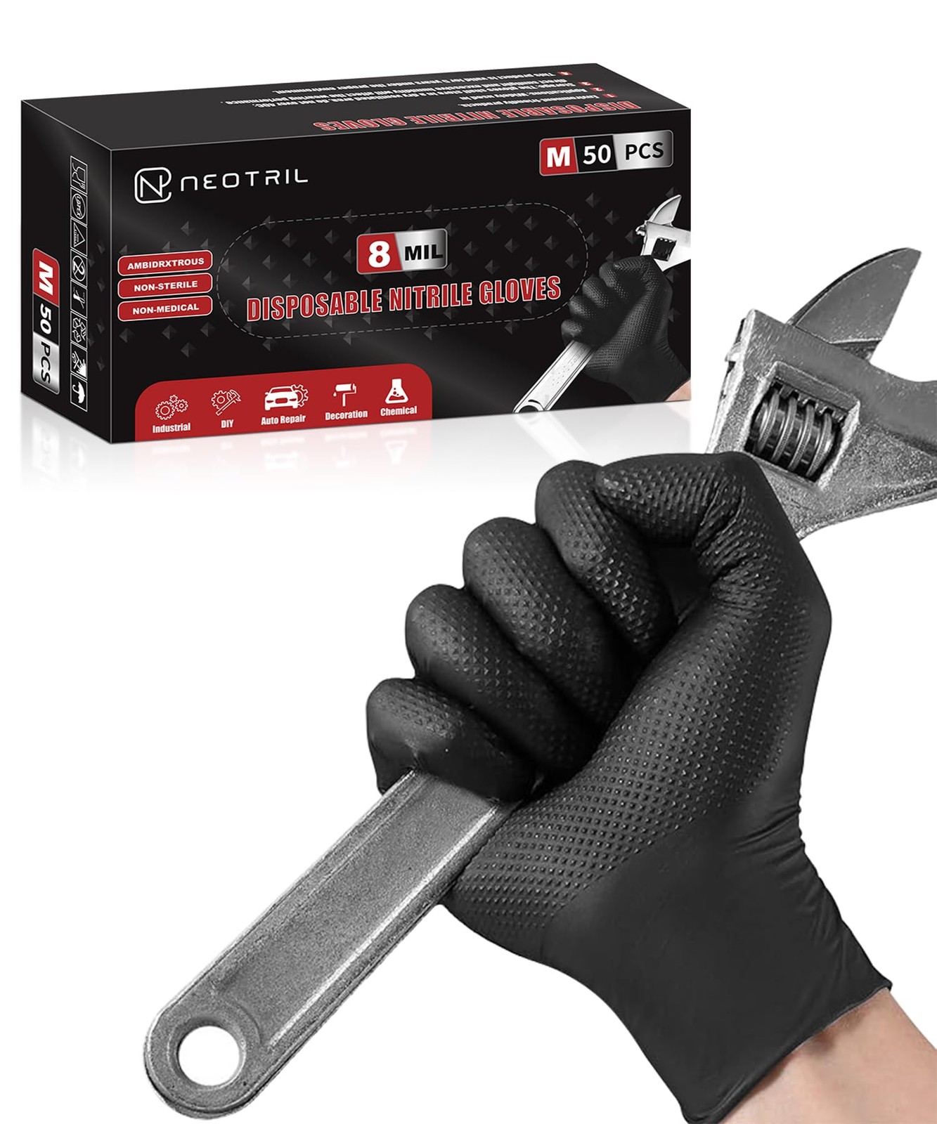 Heavy Duty Nitrile Gloves 50 Pcs Latex & Powder Free Black Grip