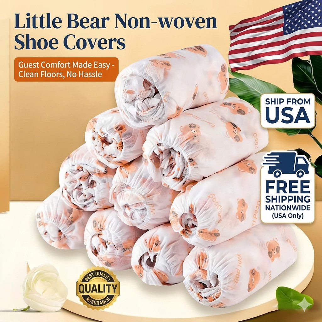 50pcs Cute Bear Disposable Shoe Covers | Waterproof Non-Slip Home Guest Booties